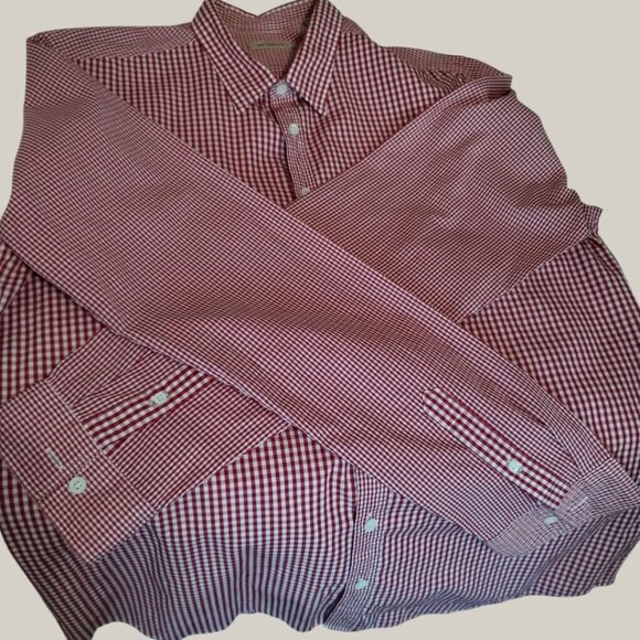 Burberry London Gingham Poplin Long-Sleeve Button-Up Shirt Mens Red/White Large - Picture 12 of 12